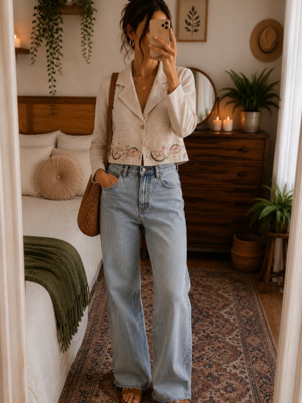 Vintage Nancy Bolen for City Girl cropped jacket in a natural oatmeal linen blen